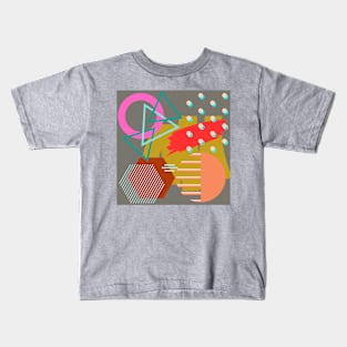 Modern Geometric Pattern Bright Orange Gray Retro Doodle 1980's Style Kids T-Shirt